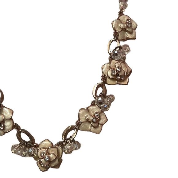 Charming Charlie Enamel Flower Crystal Rose Gold Tone Necklace - Picture 3 of 5